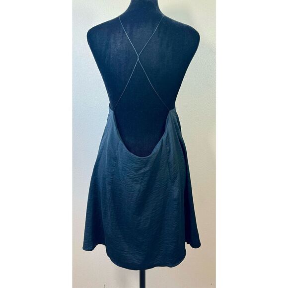 ASOS Satin Thin Cross Strap Low Back Sexy Little Black Mini Dress Women's Small - Picture 2 of 8